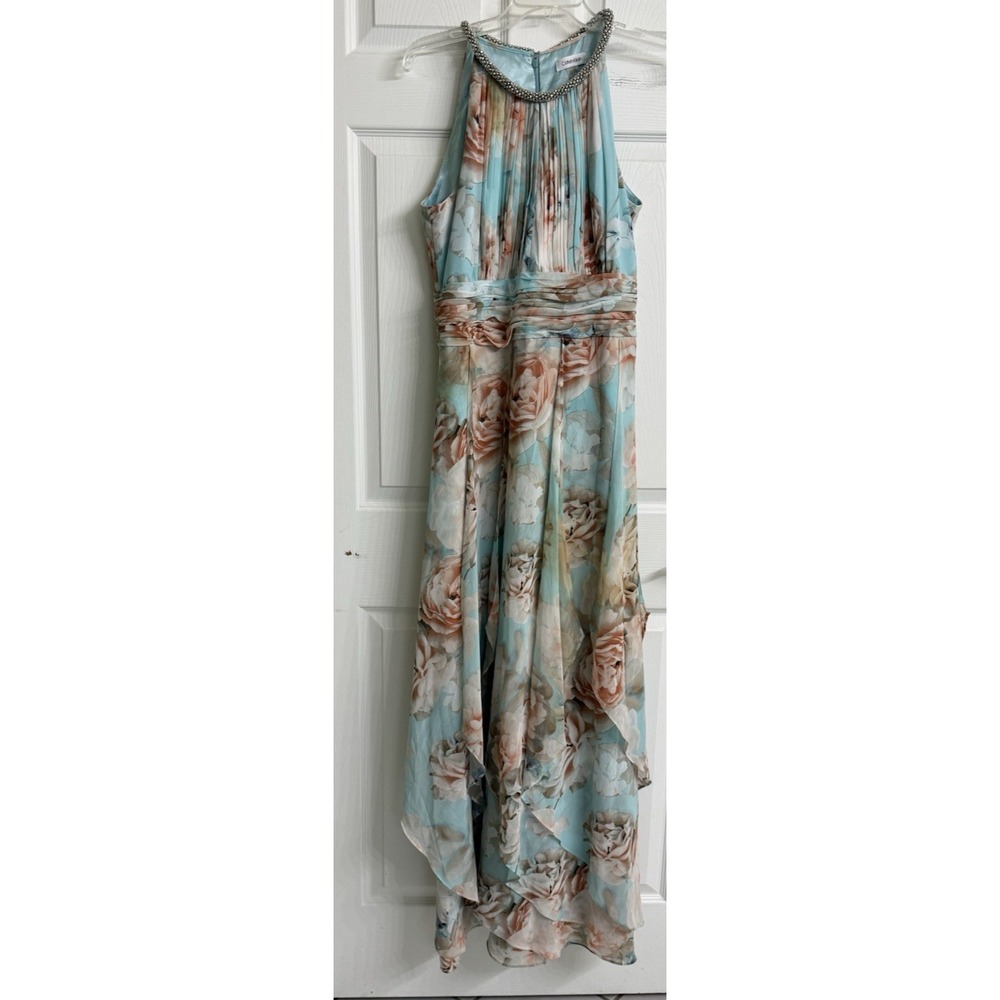 Calvin Kline sleeveless halter dress size 12 long flowy floral pattern